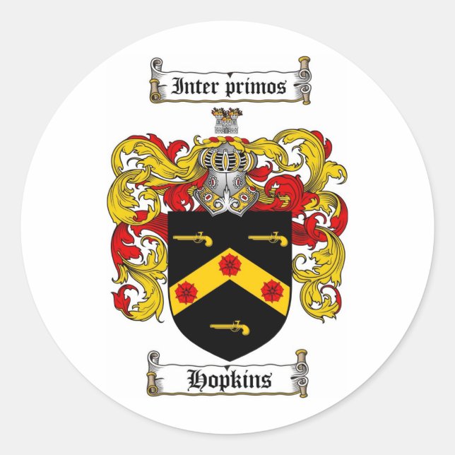 HOPKINS FAMILIENWAPPEN - HOPKINCOAT VON WAFFEN RUNDER AUFKLEBER (Vorderseite)