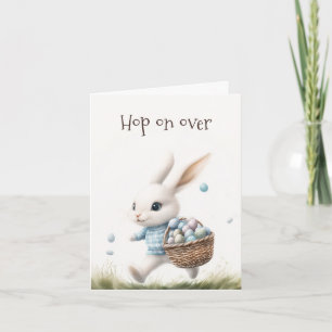 Hopp herein   Wasserfarben-Osterhasenkarte Einladung