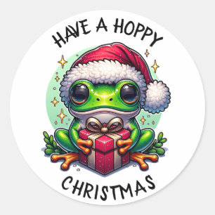 Hoppe Weihnachten   Froschpuppe Runder Aufkleber