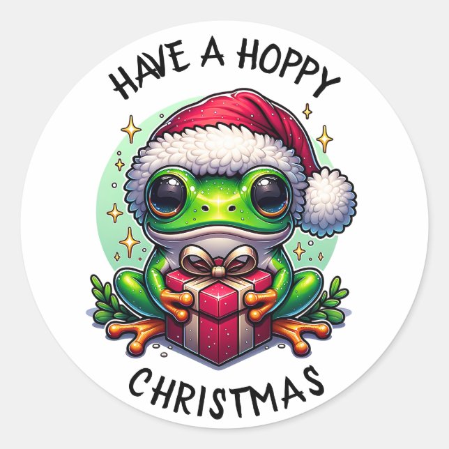 Hoppe Weihnachten | Froschpuppe Runder Aufkleber (Vorderseite)