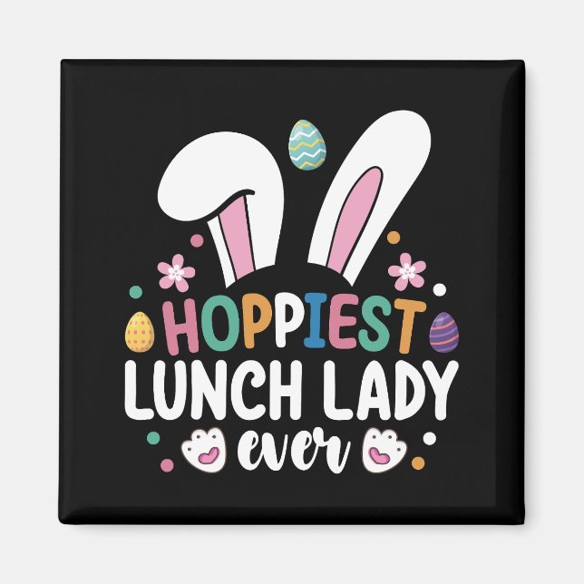 Hoppiest Lunch Lady School Ostern Bunny Eggs Magnet (Vorne)