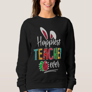 Hoppiest Teacher Ever Bunny Ears Buffalo Plaid Eas Sweatshirt