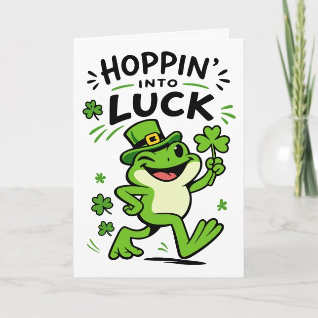 Hoppin Into Luck Funny St Patricks Day Frog Karte (Vorderseite)