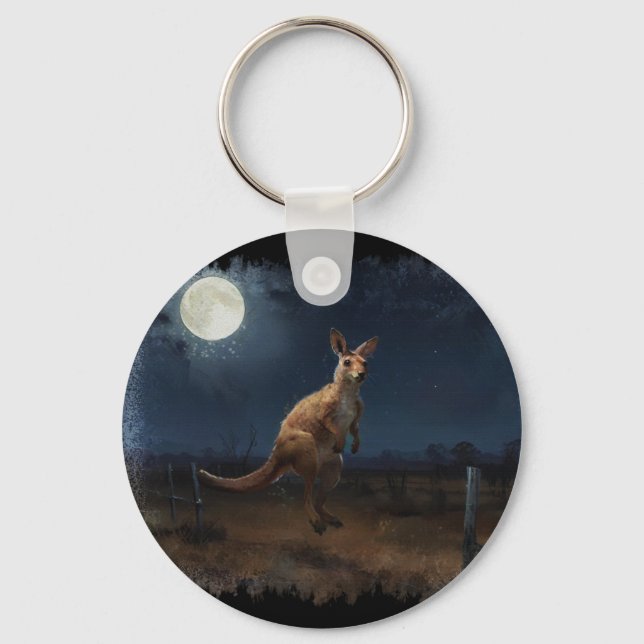 Hopping Kangaroo & Vollmond Schlüsselanhänger (Vorderseite)