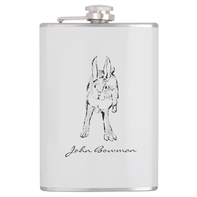 Hopping Wildes Kaninchen / Personalisierter Name Flachmann (Vorderseite)