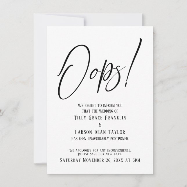 Hoppla! Funny Delayed Wedding Simple Card Einladung (Vorderseite)