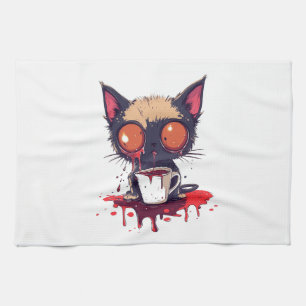 Hoppla Miau � Traurige Kawaii-Katze Kaffeeliebhabe Geschirrtuch