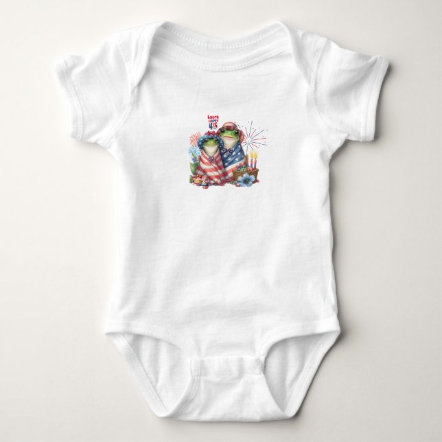 "Hoppy" 4. Juli Independence Day Frogs Design Baby Strampler (Vorderseite)