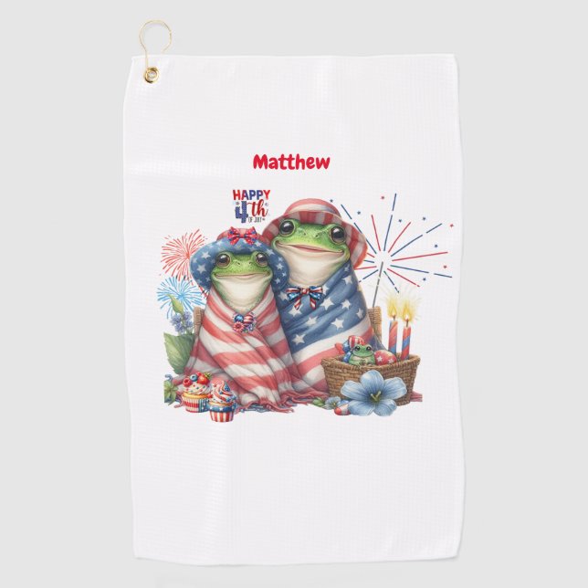 "Hoppy" 4. Juli Independence Day Frogs Design Golfhandtuch (Vorderseite)