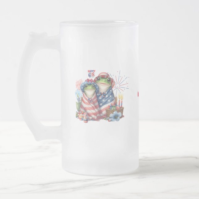 "Hoppy" 4. Juli Independence Day Frogs Design Mattglas Bierglas (Links)