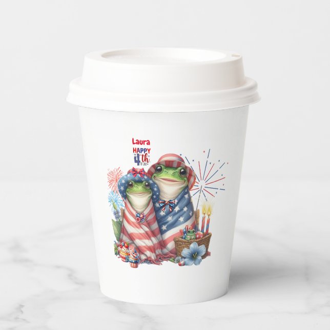 "Hoppy" 4. Juli Independence Day Frogs Design Pappbecher (Vorderseite)