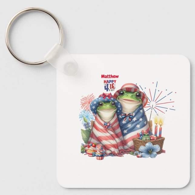 "Hoppy" 4. Juli Independence Day Frogs Design Schlüsselanhänger (Vorderseite)