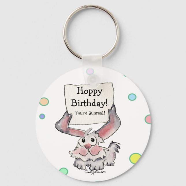 Hoppy Birthday Bunreal Niedlich personalisierte Ke Schlüsselanhänger (Vorderseite)