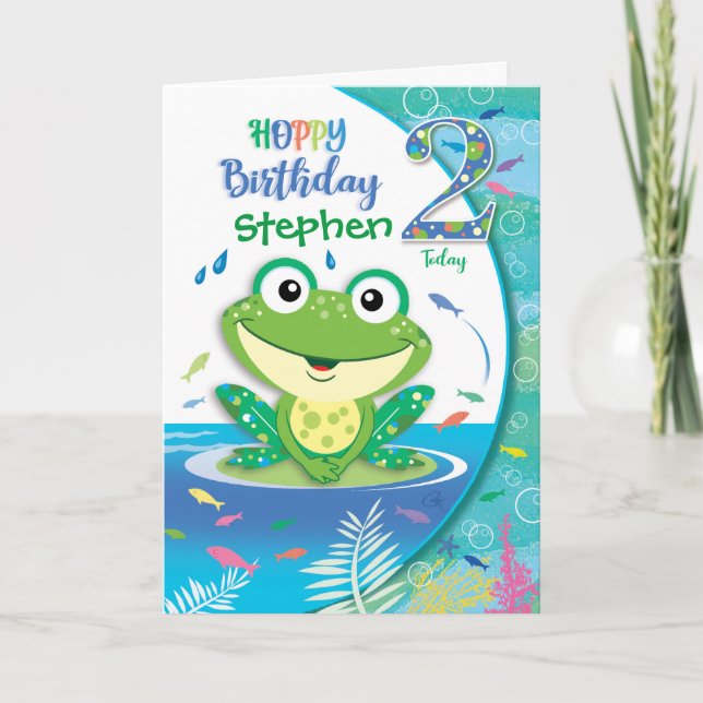 Hoppy Birthday Green Frog, Junge 2 Karte (Vorderseite)