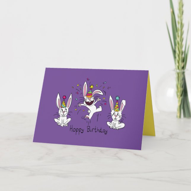 Hoppy Birthday Happy Bunny Rabbit Grußkarte Karte (Vorderseite)