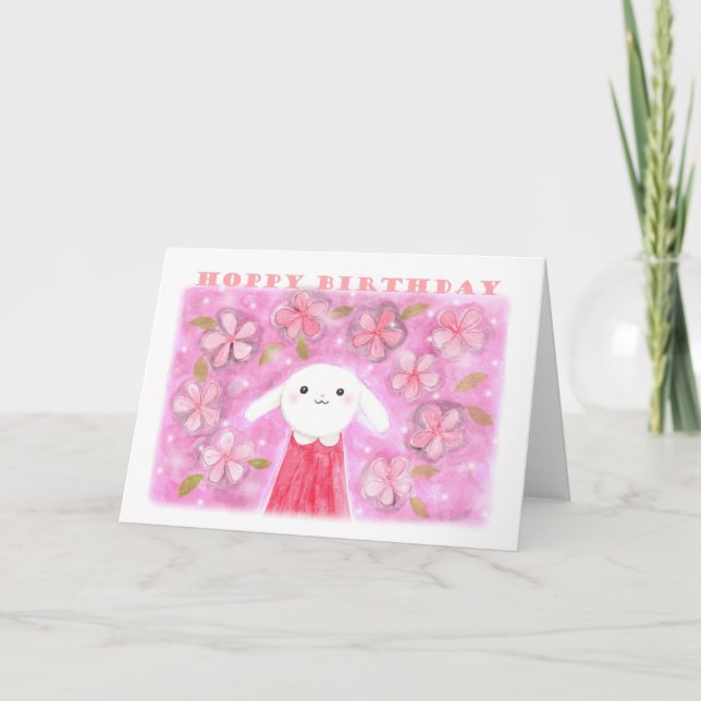 Hoppy Birthday Niedlich Bunny Rabbit hübsch süß Karte (Vorderseite)