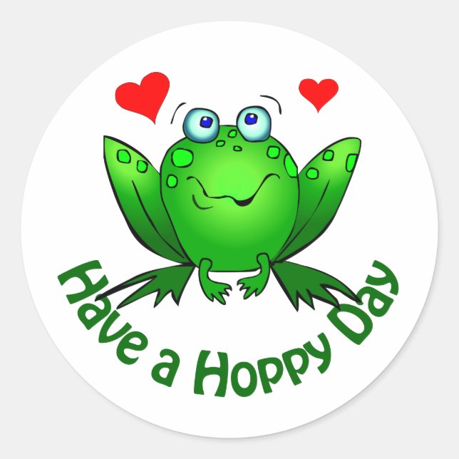 Hoppy Day Niedlich Green Frog w Hearts Runder Aufkleber (Vorderseite)