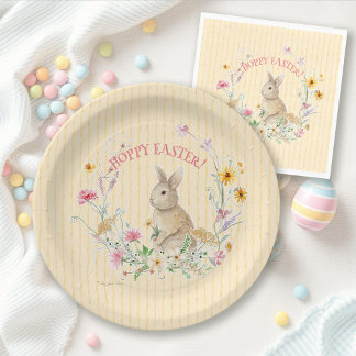 Hoppy Easter Bunny Wildflower Floral Watercolor Pappteller