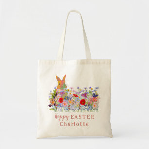 Hoppy Easter Egg Hunt Bunny Wildblumen Kinder Name Tragetasche