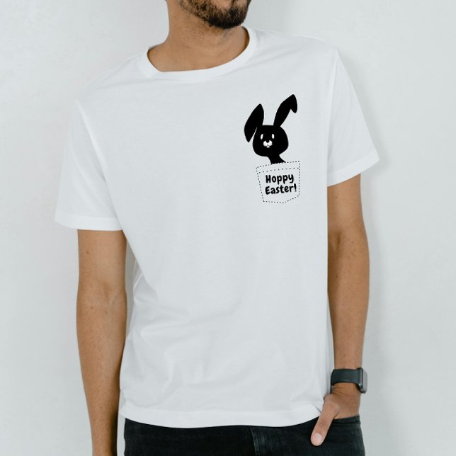 Hoppy Easter Fun Black and White Bunny Pub Cartoon T-Shirt (Von Creator hochgeladen)