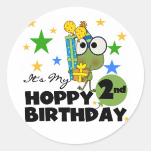 Hoppy Frog 2. Geburtstag T - Shirt und Geschenke Runder Aufkleber