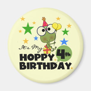 Hoppy Frog 4. Geburtstag T - Shirt und Geschenke Magnet