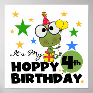 Hoppy Frog 4. Geburtstag T - Shirt und Geschenke Poster