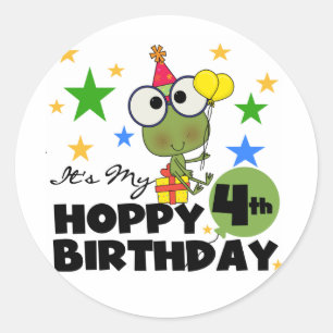 Hoppy Frog 4. Geburtstag T - Shirt und Geschenke Runder Aufkleber
