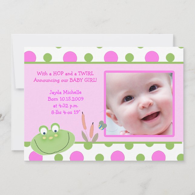 HOPPY FROG Baby Foto Geburtsankündigung Ankündigung (Vorderseite)
