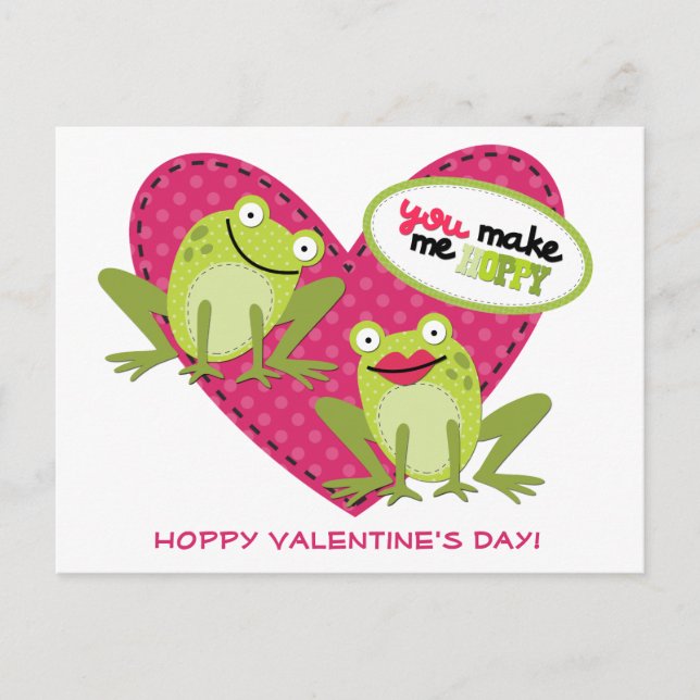 Hoppy Frog Pink Heart Valentine Postkarte (Vorderseite)