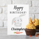 Hoppy Geburtstag! Funny Bunny Birthday Karte<br><div class="desc">Senden Sie einen besonderen Geburtstagsgruß mit dieser niedlichen und lustigen Geburtstagskarte. Der Name auf der Vorderseite kann für diese besondere Person leicht personalisiert werden,  und die Innenseite der Grußkarte ist leer,  damit Sie eine persönliche Nachricht schreiben können.</div>