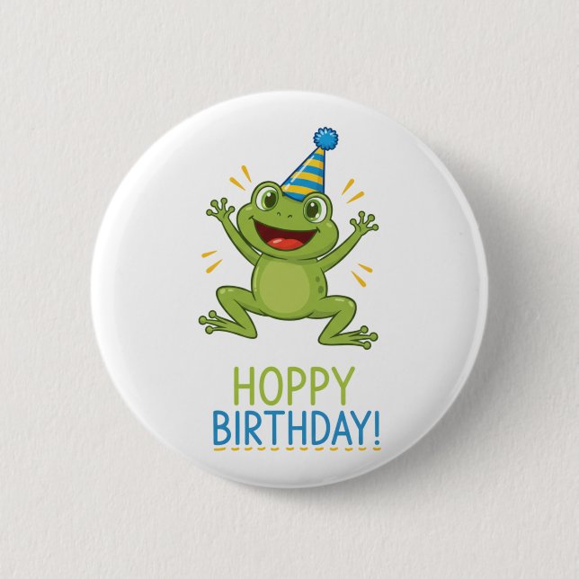 Hoppy Geburtstag Lustiger Frosch Kinder Button (Vorderseite)