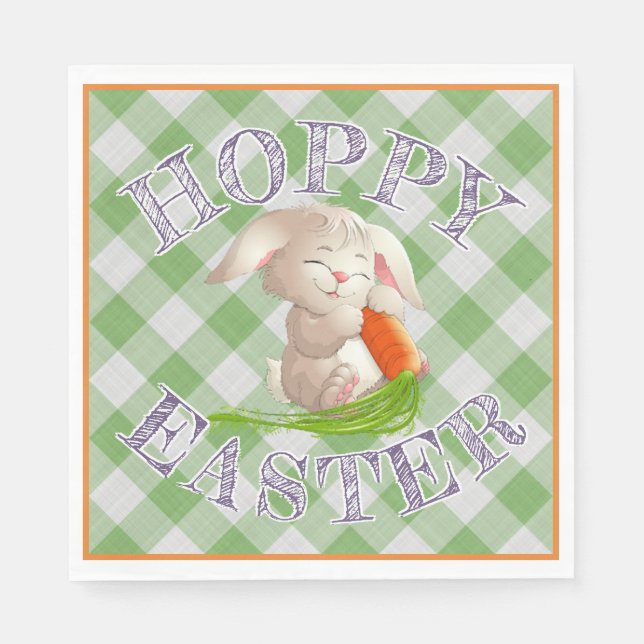 Hoppy Happy Oaster Bunny Green Gingham Pattern Serviette (Vorderseite)