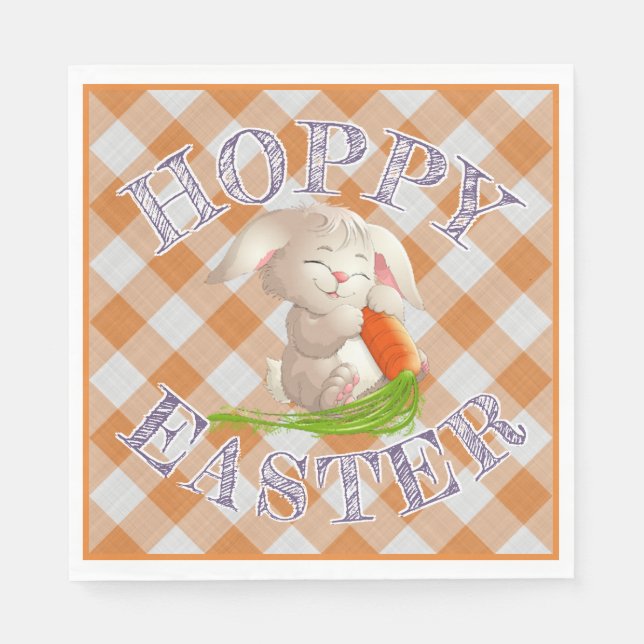 Hoppy Happy Oaster Bunny Orange Gingham Pattern Serviette (Vorderseite)