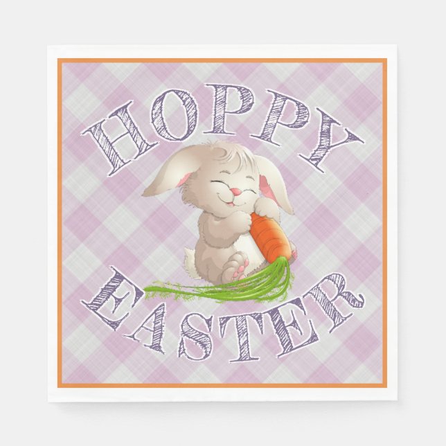 Hoppy Happy Oaster Bunny Pink Gingham Pattern Serviette (Vorderseite)