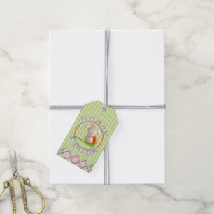 Hoppy Happy Ostersonnige Streifen und Kariertes Mu Geschenkanhänger