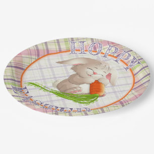 Hoppy Happy Ostersonnige Streifen und Kariertes Mu Pappteller