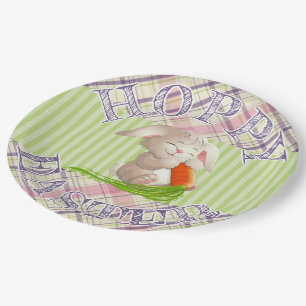 Hoppy Happy Ostersonnige Streifen und Kariertes Mu Pappteller