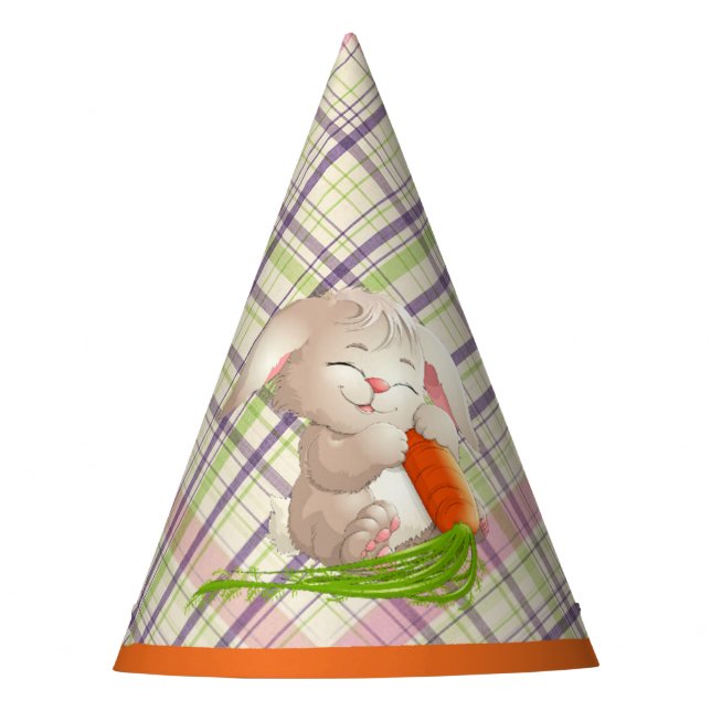 Hoppy Happy Ostersonnige Streifen und Kariertes Mu Partyhütchen (Vorderseite)