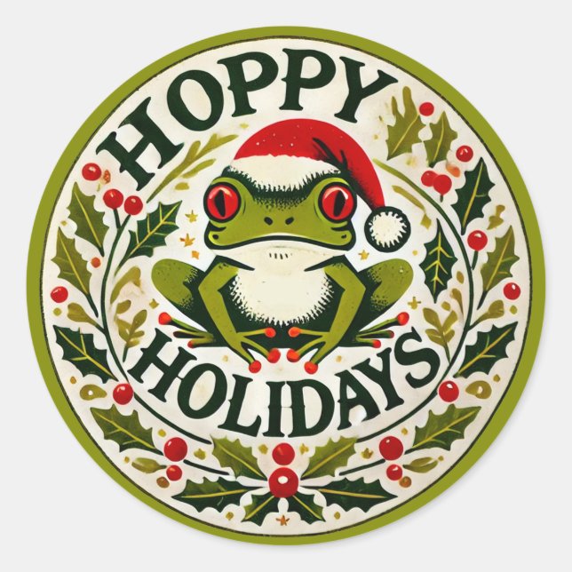 Hoppy Holidays Frohen Weihnachten Runder Aufkleber (Vorderseite)