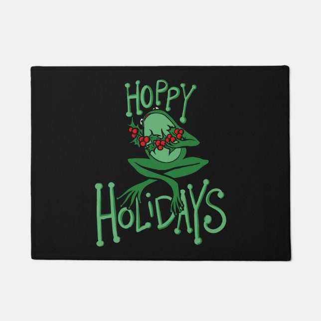 Hoppy Holidays Funny Christmas Frog Fußmatte (Vorderseite)