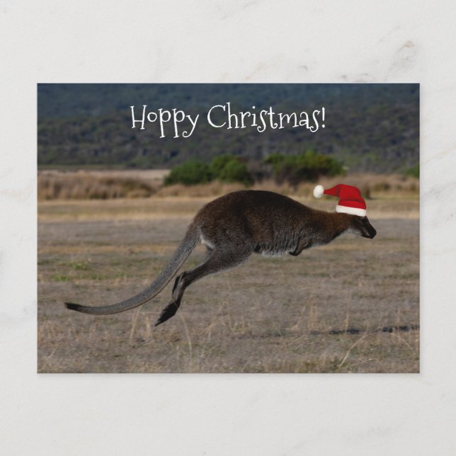 Hoppy Merry Christmas Kangaroo Rote Weihnachtsmann Postkarte (Vorderseite)