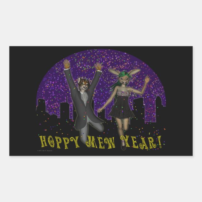 Hoppy Mew Year Rectangle Aufkleber (Vorderseite)