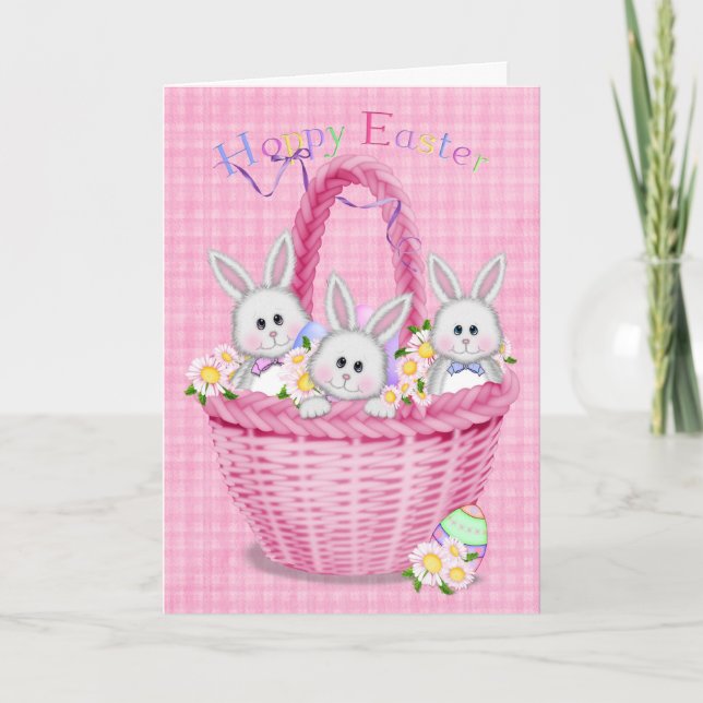 Hoppy Oaster Bunnies Feiertagskarte (Vorderseite)