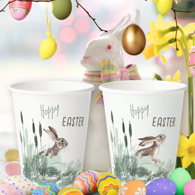 Hoppy Oaster Bunny Floral Watercolor Grüße Pappbecher (Hoppy Easter Bunny Floral Watercolor Greetings Paper Cups ©Susanne Sachers - Sunny Mind 🌞)
