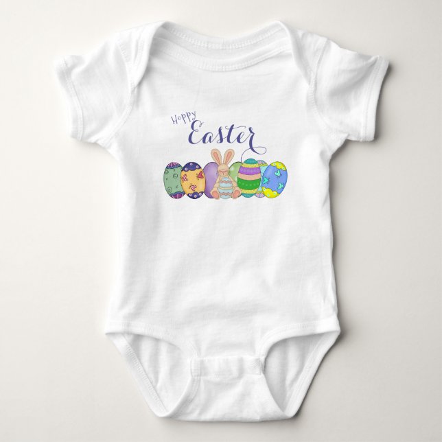 Hoppy Oaster Bunny und farbige Eier Baby Bodysuit Baby Strampler (Vorderseite)