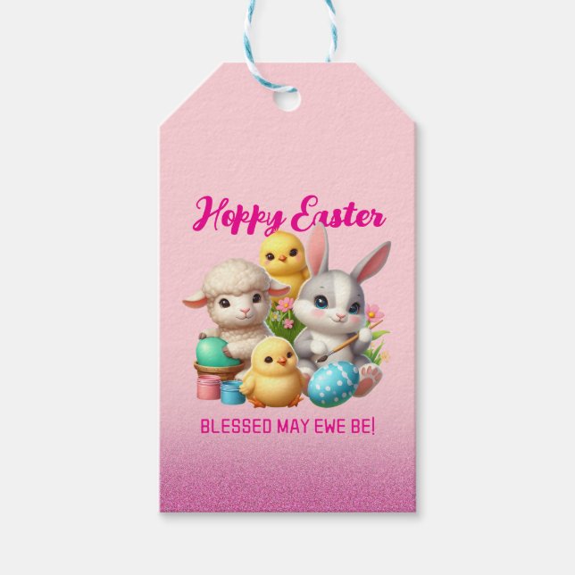 Hoppy Oaster Niedlich Bunny Chicks Lamm Malereieie Geschenkanhänger (Vorderseite)