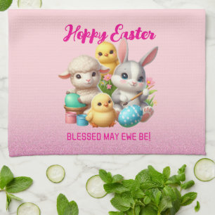 Hoppy Oaster Niedlich Bunny Chicks Lamm Malereieie Geschirrtuch