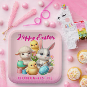 Hoppy Oaster Niedlich Bunny Chicks Lamm Malereieie Pappteller