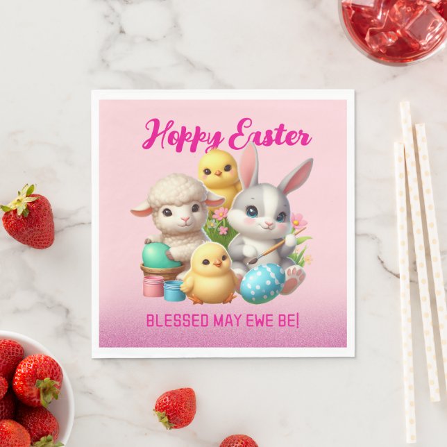 Hoppy Oaster Niedlich Bunny Chicks Lamm Malereieie Serviette (Beispiel)